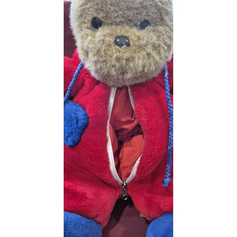 Adorable Teddy Bear Snowsuit Backpack For Child Carry Snacks Toys Red Blue EUC